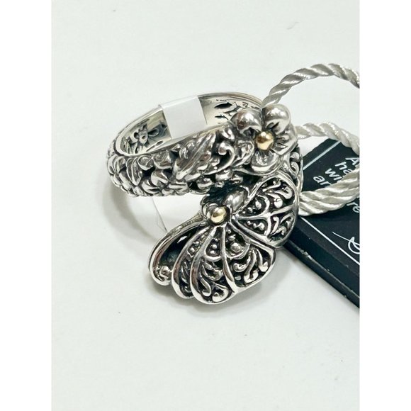 Samuel B Butterfly On Flower Ring Size 5 Sterling Silver with 14K Gold Accents - Picture 4 of 10